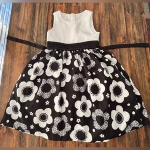 Floral Black and White Kids Dress. Formal tulle underlay